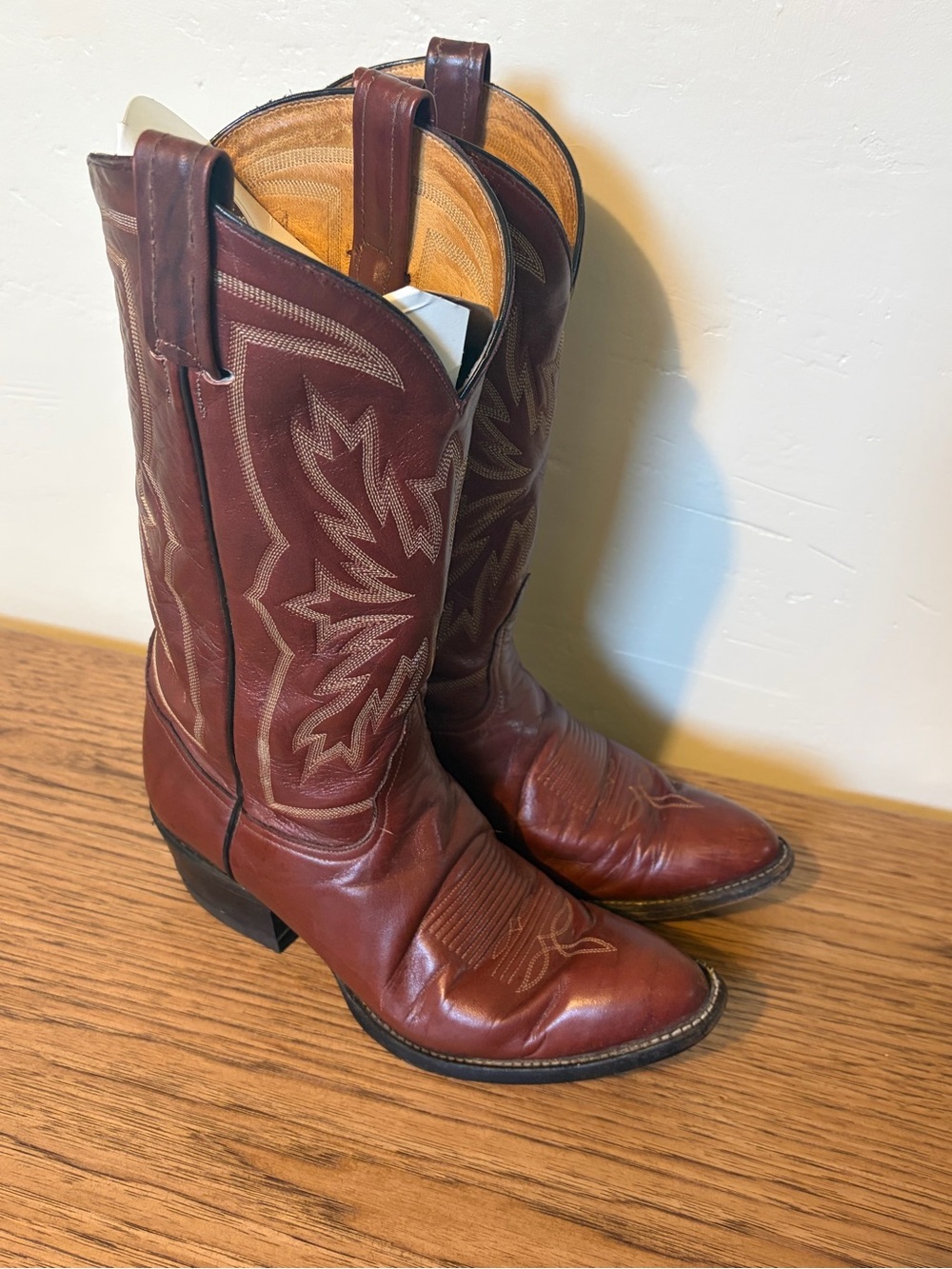 Vtg Tony Lama brown boots western 8.5 men’s red brown cognac color - Picture 2 of 9